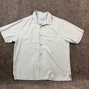 Tommy Bahama Original Fit Silk Camp Shirt Light Blue Short Sleeve Button Front
